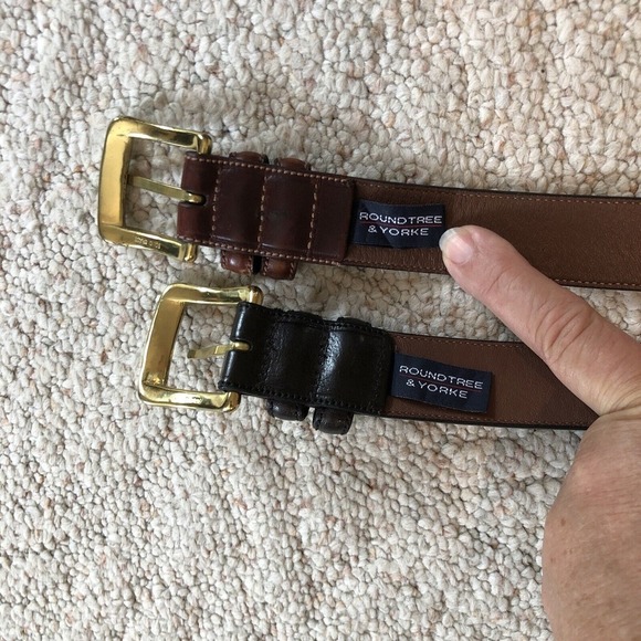 Roundtree & Yorke (2) 1 Black 1 Brown Full Grain Cowhide Dress Belt Men's 48/120 - Picture 5 of 16